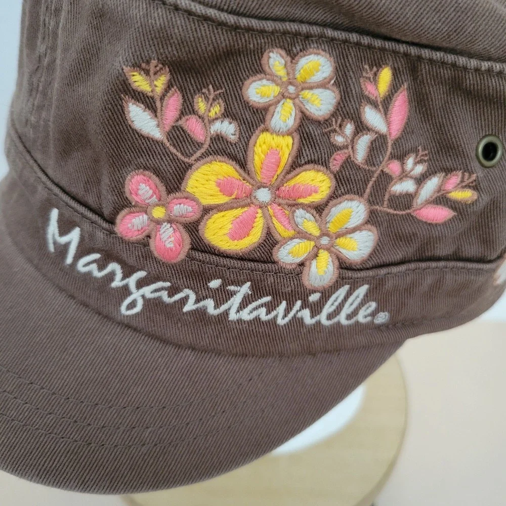 VTG Y2K Margaritaville Woman to Blame Brown Cotton Floral Embroidered Cadet Hat
